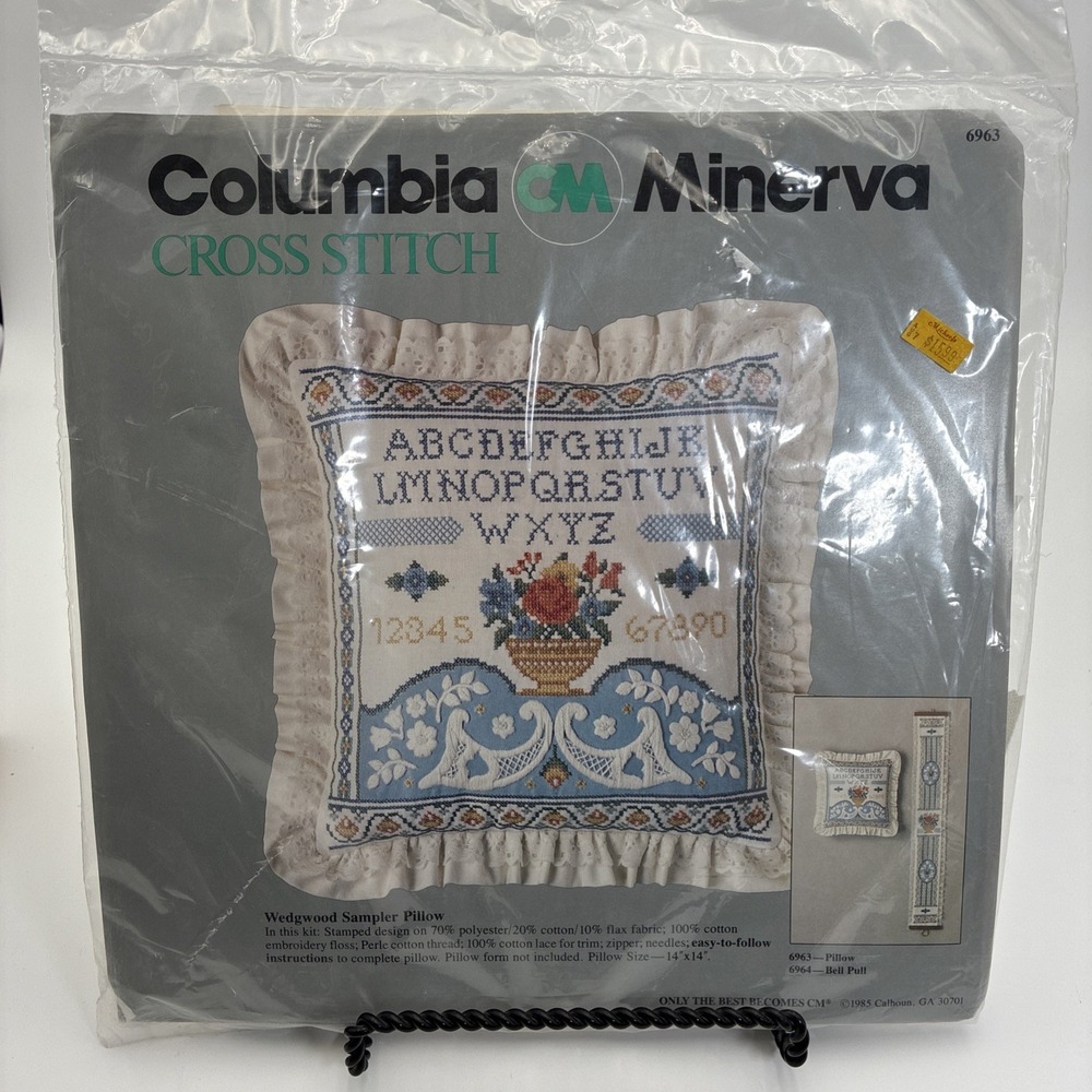 Vintage 1985 Columbia Minerva Wedgwood Sampler Pillow Cross Stitch Kit 6963